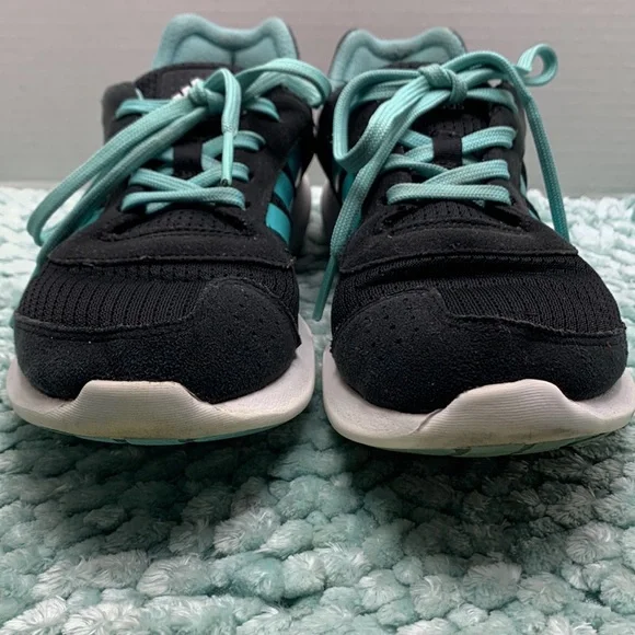 Addidas Running Jogging Workout Shoes Sneakers Black & Aqua Cushion Insoles - Picture 5 of 17